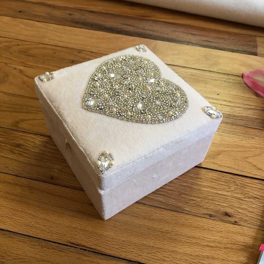 Velour Heart Jewelry Trinket Box